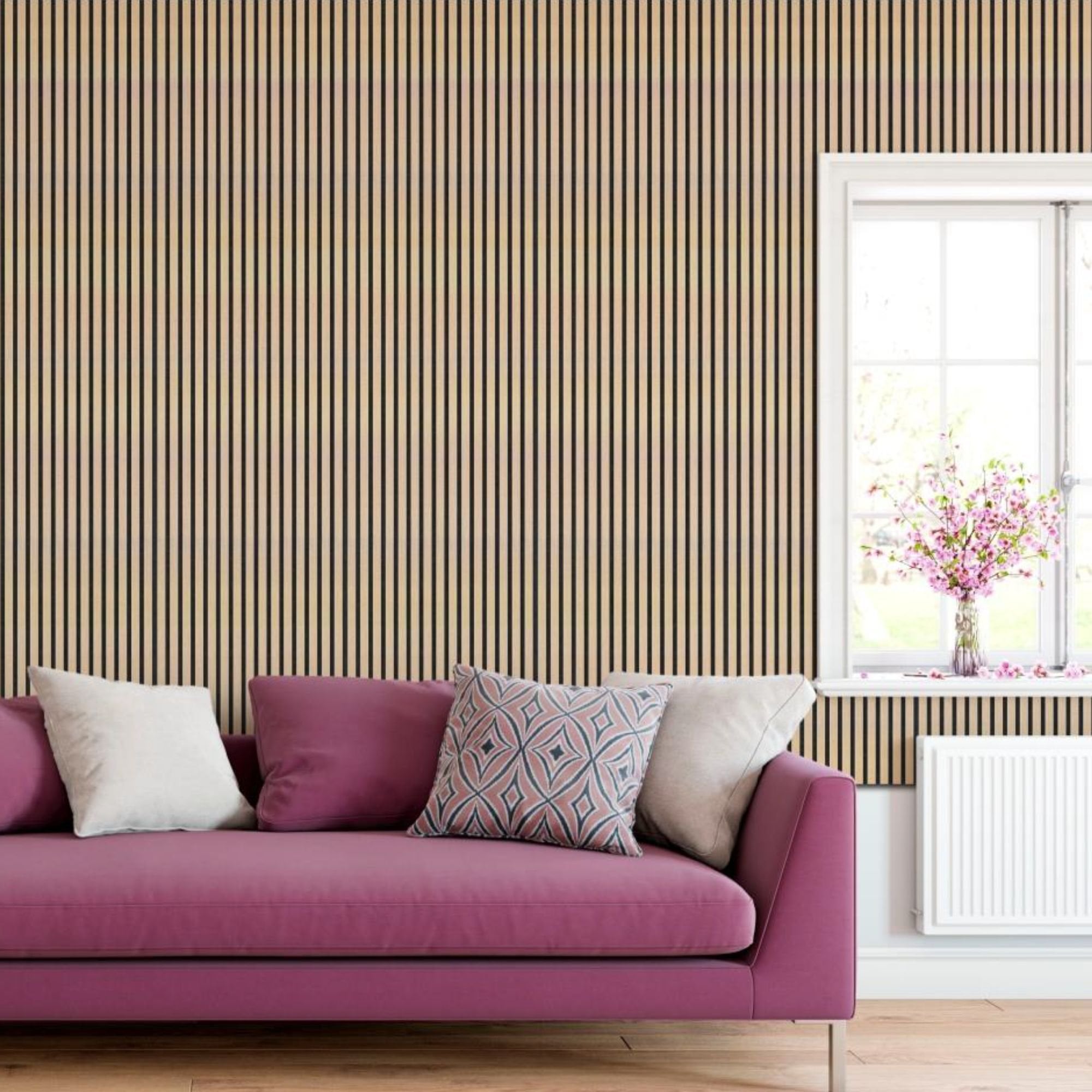 Ljubljana Oak Wooden Wall Panelling with Black Felt – 21mm Thick (600mm x 2400mm)