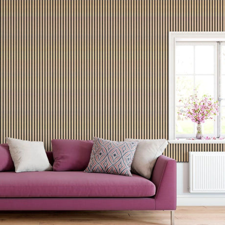 Ljubljana Oak Wooden Wall Panelling with Black Felt – 21mm Thick (600mm x 2400mm)