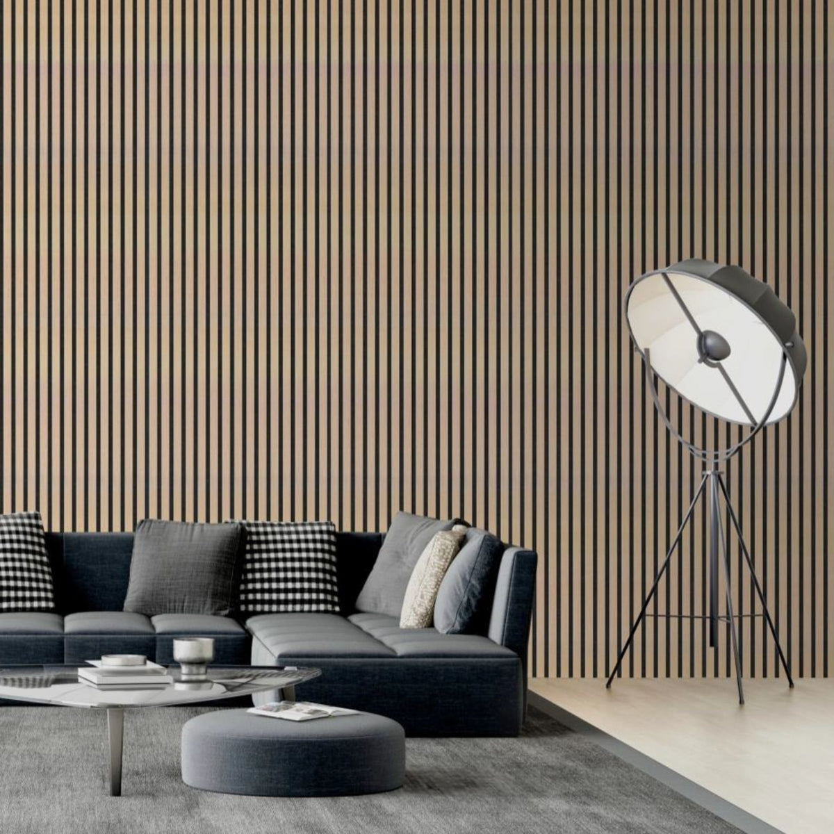 Ljubljana Oak Wooden Wall Panelling with Black Felt – 21mm Thick (600mm x 2400mm)