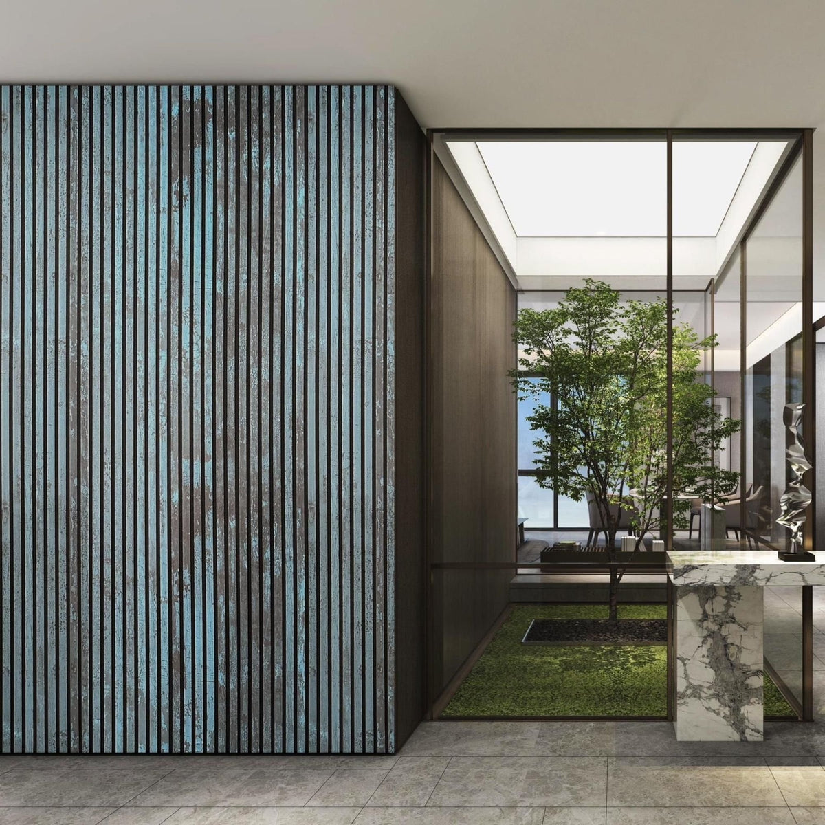Faroe Island Blue Oxidised Wooden Wall Panelling – 21mm Thick (600mm x 2400mm)