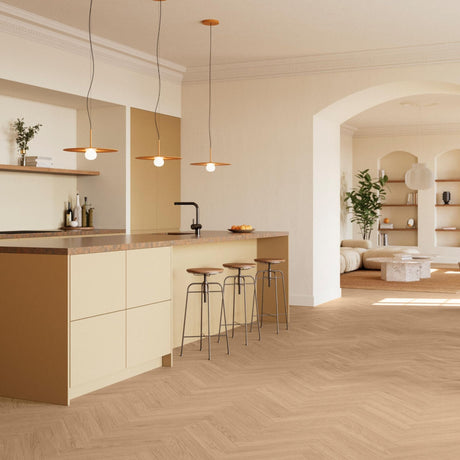 Charme Light Natural Laminate Herringbone Parquet Flooring – 84mm Wide – 8mm Thick