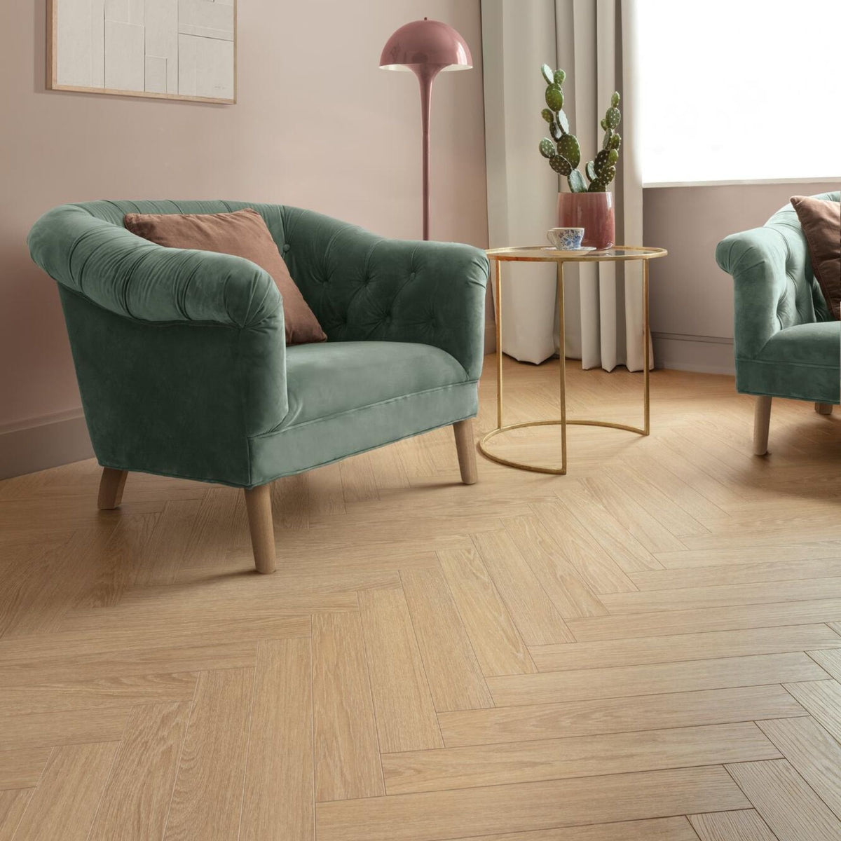 Charme Light Natural Laminate Herringbone Parquet Flooring – 84mm Wide – 8mm Thick