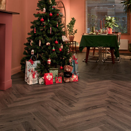 Gyant Dark Brown Laminate Herringbone Parquet Flooring – 84mm Wide – 8mm Thick