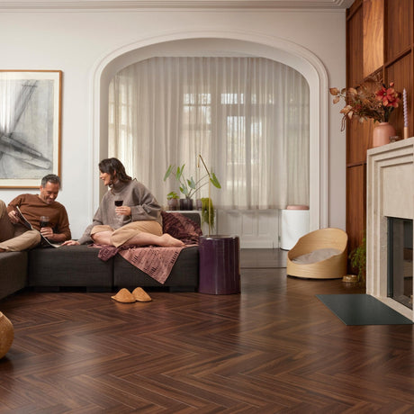 Walnut Brown Laminate Herringbone Parquet Flooring – 84mm Wide – 8mm Thick