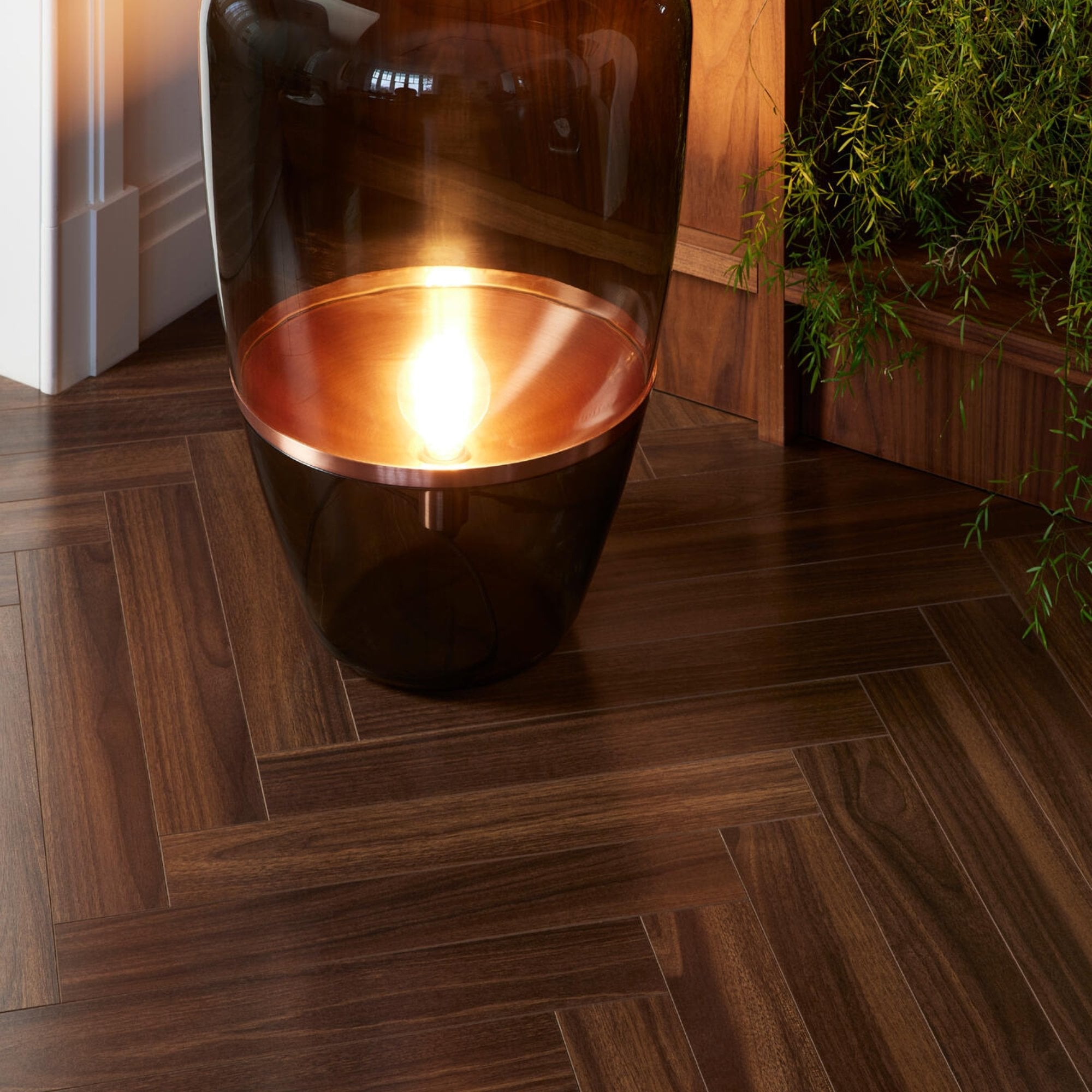 Walnut Brown Laminate Herringbone Parquet Flooring – 84mm Wide – 8mm Thick