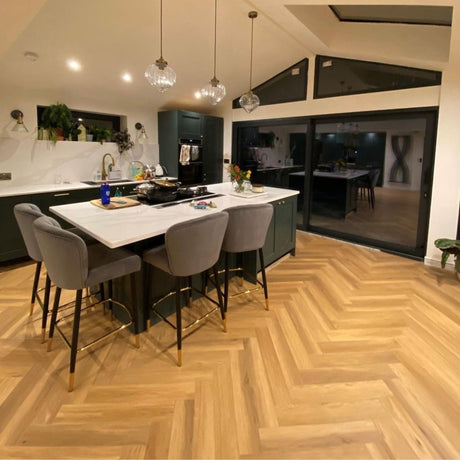 Harbour Landings Natural Oak SPC Waterproof Vinyl Parquet Herringbone Flooring - 6mm Thick
