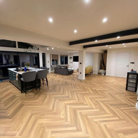 Harbour Landings Natural Oak SPC Waterproof Vinyl Parquet Herringbone Flooring - 6mm Thick
