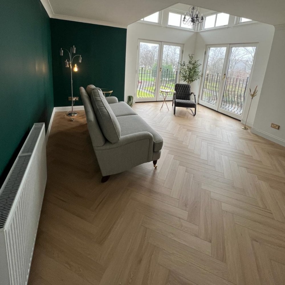 Long Beach Natural Oak SPC Waterproof Vinyl Parquet Herringbone Flooring – 6mm Thick