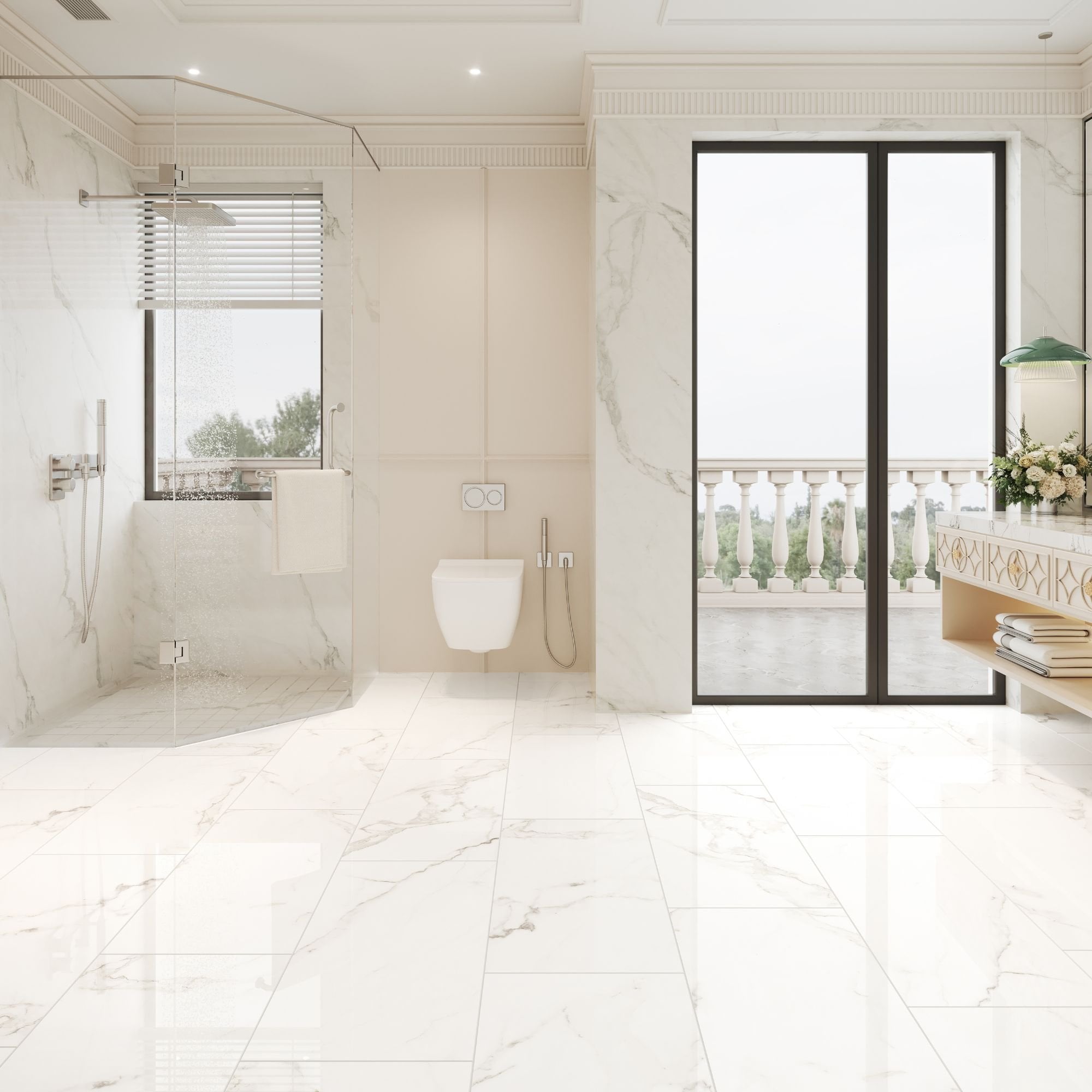 Ravello Gloss White Marble Inorganic Waterproof Flooring – 8mm Thick (400mm x 800mm, AC5)
