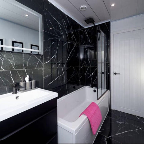 Nocelle Gloss Black Marble Inorganic Waterproof Flooring – 8mm Thick (400mm x 800mm, AC5)