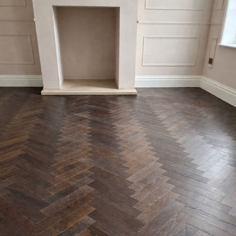 Oslo Dark Oak Herringbone Parquet Engineered Wood Flooring – Brushed & Lacquered - 90mm Wide