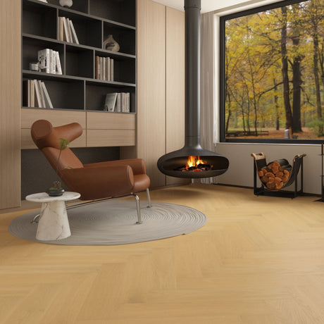 Spring Rye Oak Engineered Oak Herringbone Parquet Wood Flooring - Brushed & Lacquered - 125mm Wide - AB Grade