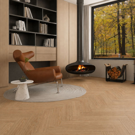 Summer Melon Oak Herringbone Engineered Oak Parquet Wood Flooring - Brushed & Lacquered - 125mm Wide - AB Grade