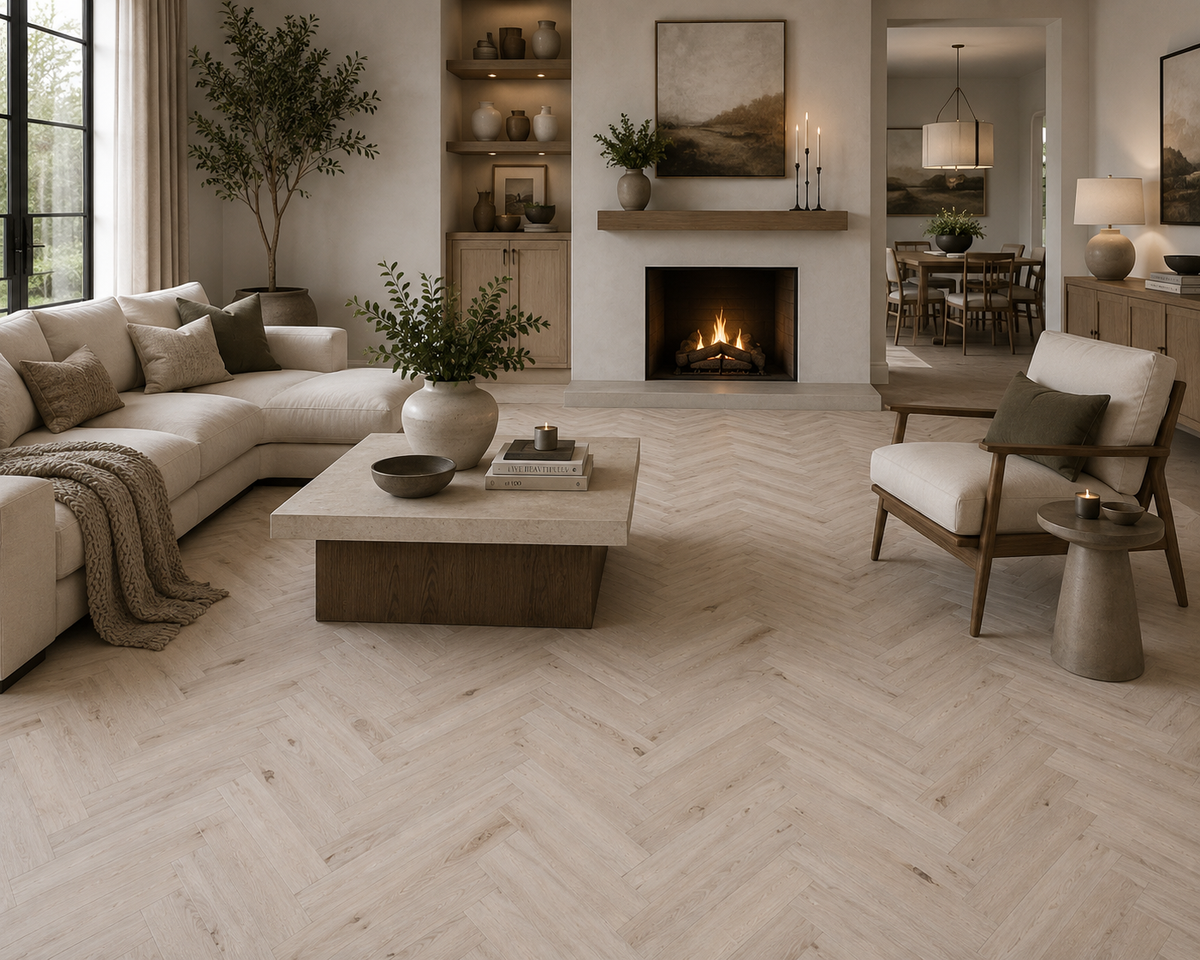 Gyant Light Laminate Herringbone Parquet Flooring – 84mm Wide – 8mm Thick
