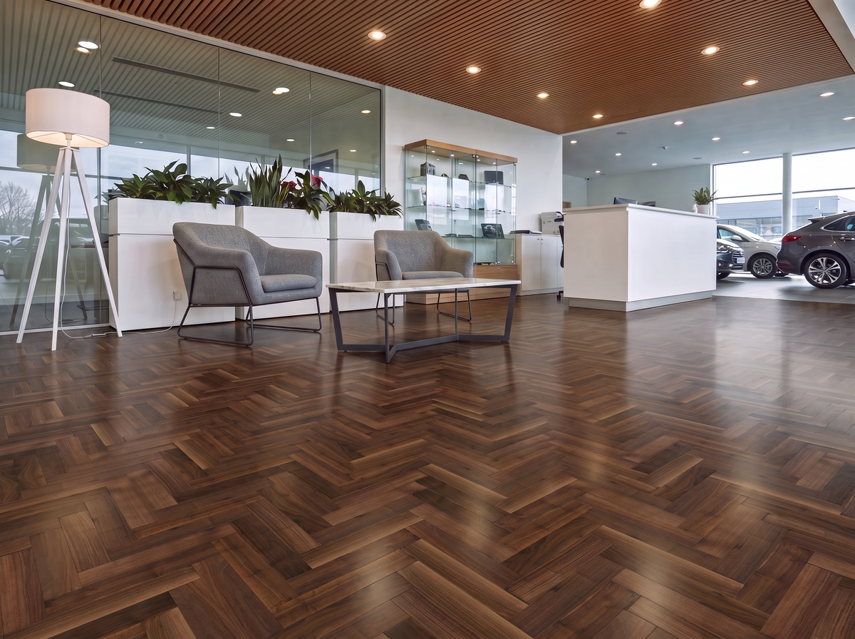 American Walnut Herringbone Parquet Engineered Wood Flooring – Satin Lacquered – 90mm Wide