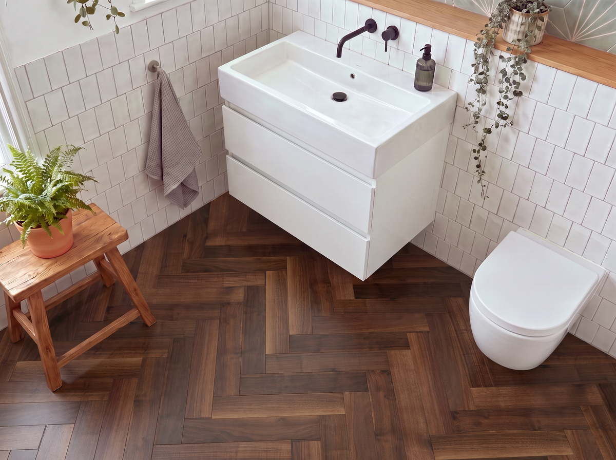 American Walnut Herringbone Parquet Engineered Wood Flooring – Satin Lacquered – 90mm Wide
