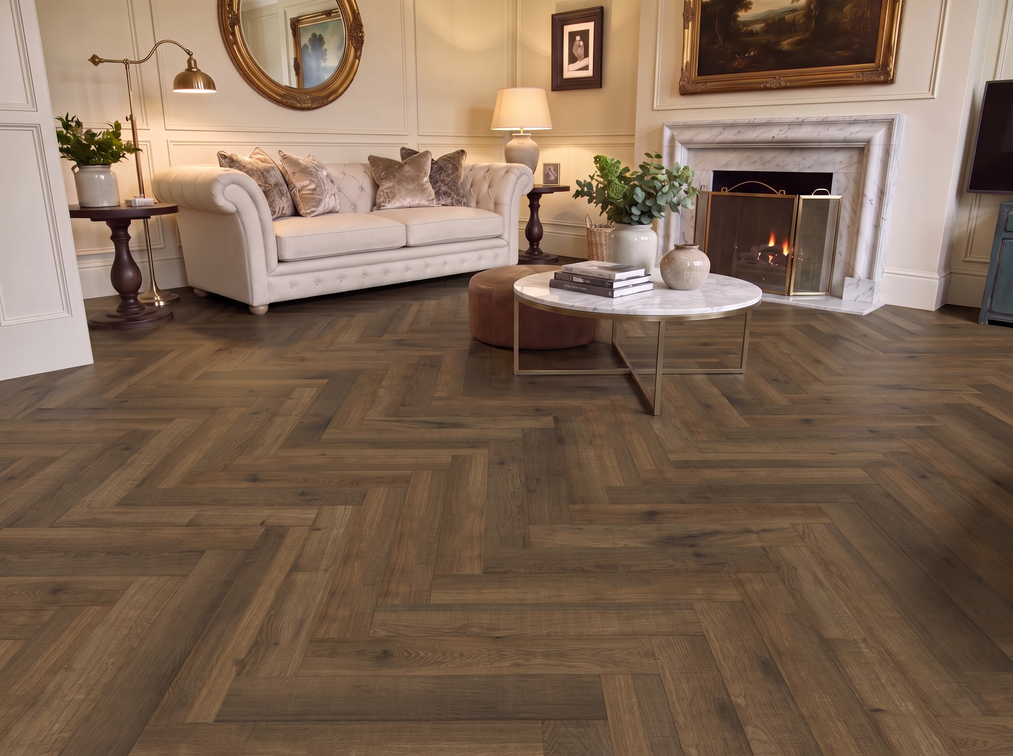 Bexley Oak Laminate Herringbone Parquet Flooring – 14mm Thick - AC4 Rated – Underlay Attached (2mm)