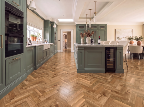 Brushed Oak Herringbone Parquet Engineered Wood Flooring – Brushed & Lacquered - 90mm Wide