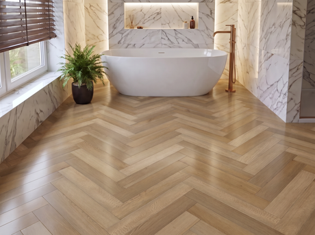 Elliot Natural Oak SPC Waterproof Vinyl Parquet Herringbone Flooring – 6mm Thick