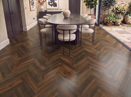 Greenwich Oak Laminate Herringbone Parquet Flooring – 14mm Thick - AC4 Rated – Underlay Attached (2mm)