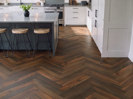 Greenwich Oak Laminate Herringbone Parquet Flooring – 14mm Thick - AC4 Rated – Underlay Attached (2mm)