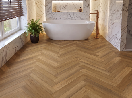 Harbour Landings Natural Oak SPC Waterproof Vinyl Parquet Herringbone Flooring - 6mm Thick