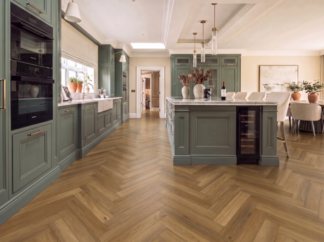 Harbour Landings Natural Oak SPC Waterproof Vinyl Parquet Herringbone Flooring - 6mm Thick