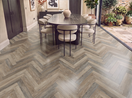 Hudson Bay Dark Rustic Oak SPC Waterproof Vinyl Parquet Herringbone Flooring - 6mm Thick