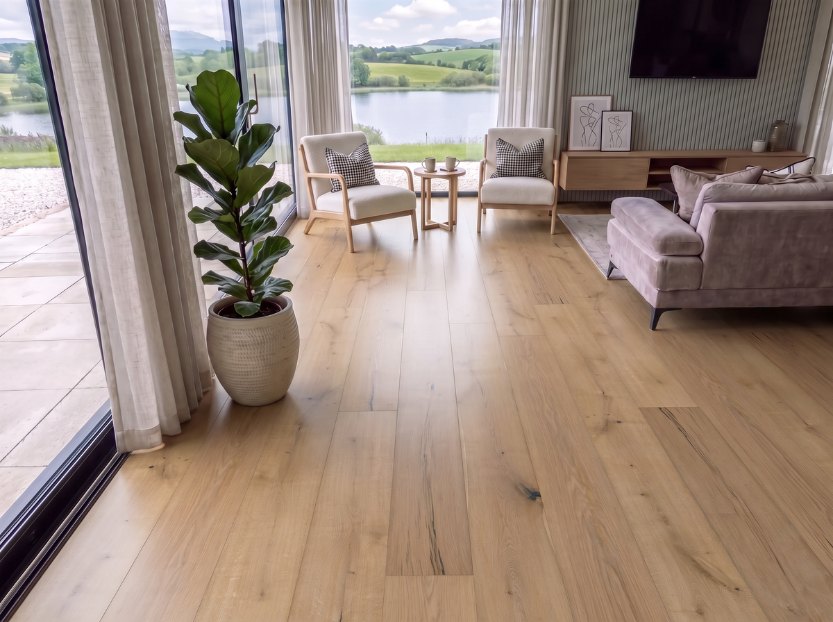 Wide Lucerne Oak Engineered Wood Flooring – Brushed & White Oiled – 240mm Wide