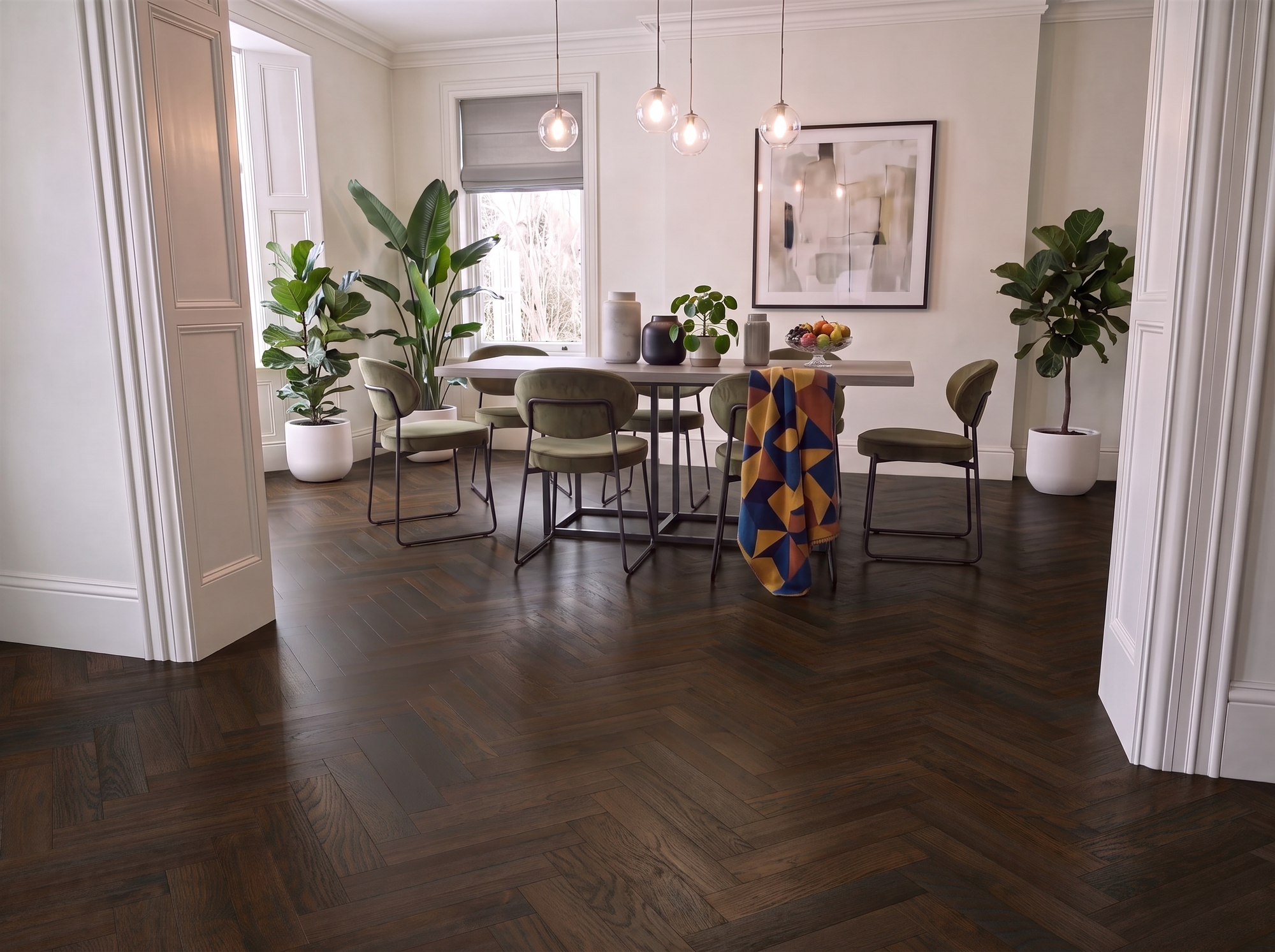 Oslo Dark Oak Herringbone Parquet Engineered Wood Flooring – Brushed & Lacquered - 90mm Wide