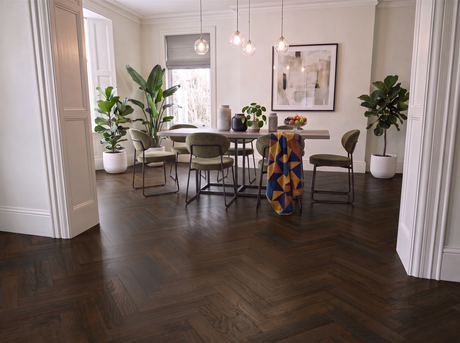 Oslo Dark Oak Herringbone Parquet Engineered Wood Flooring – Brushed & Lacquered - 90mm Wide