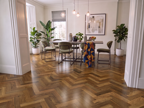 Pyrenees Herringbone Parquet Engineered Wood Flooring – Smoked Brushed & Lacquered – 90mm Wide – 18mm Thick
