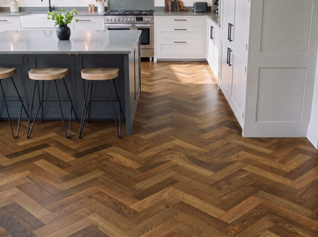 Pyrenees Herringbone Parquet Engineered Wood Flooring – Smoked Brushed & Lacquered – 90mm Wide – 18mm Thick