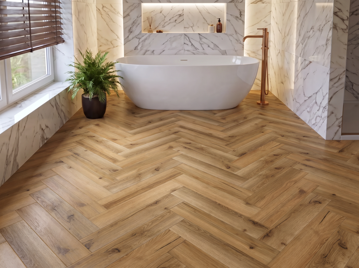 Severn Herringbone Parquet SPC Waterproof Vinyl Flooring - 126mm Wide - 8mm Thick