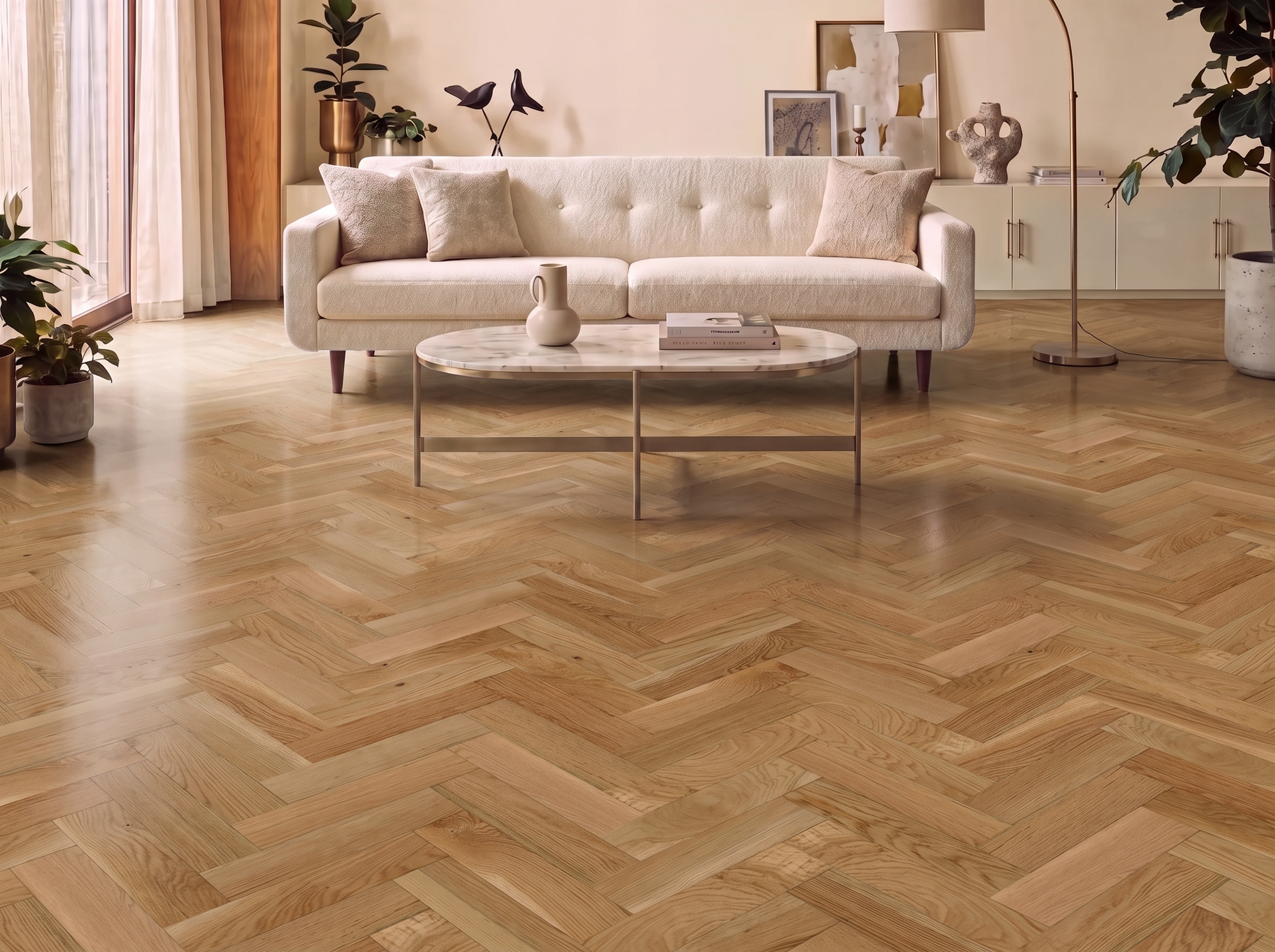 Smooth Oak Herringbone Parquet Engineered Wood Flooring – Smooth Lacquered – 90mm Wide