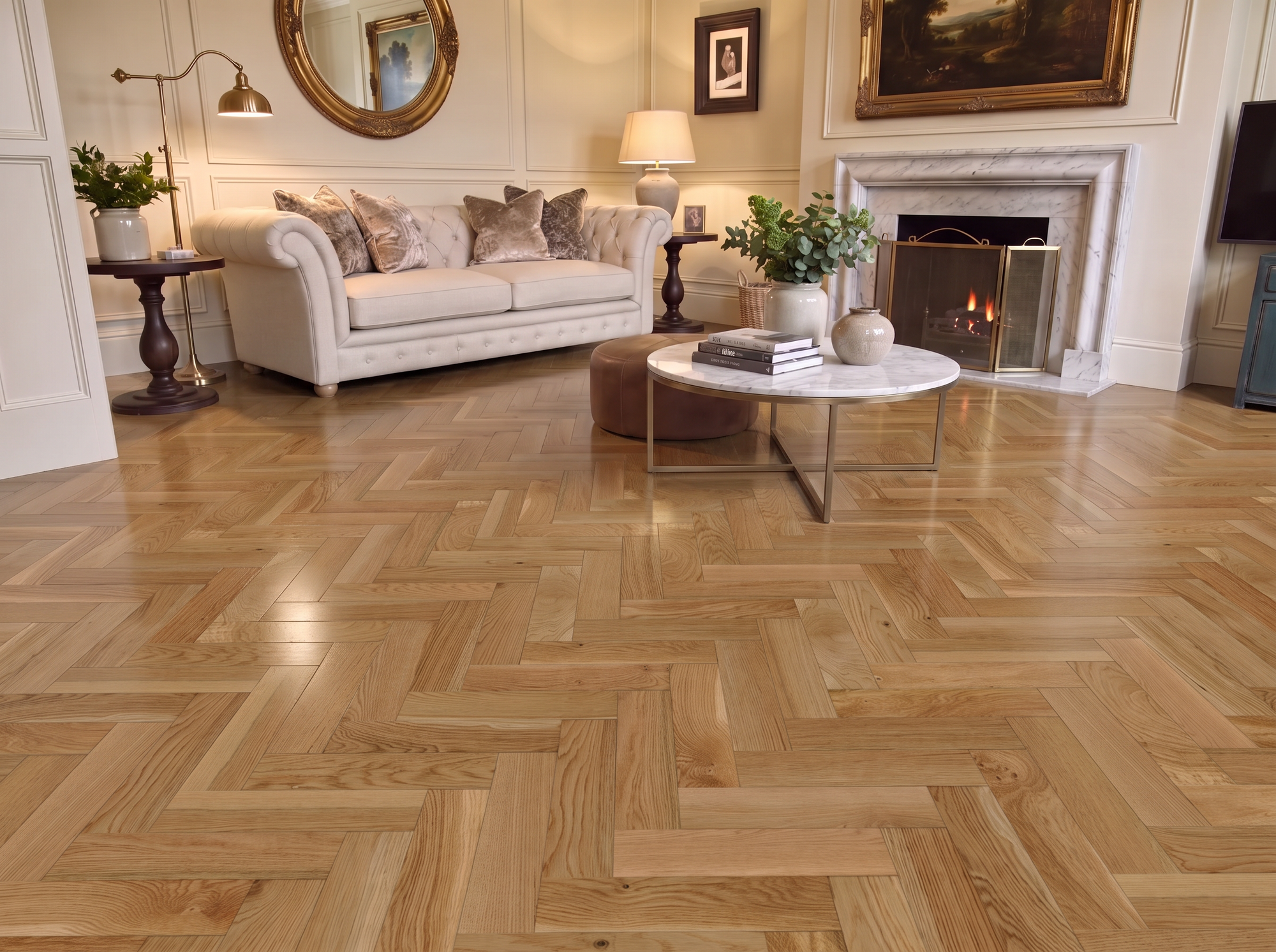 Smooth Oak Herringbone Parquet Engineered Wood Flooring – Smooth Lacquered – 90mm Wide