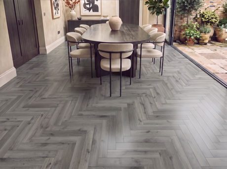 Spectre Grey Oak SPC Waterproof Vinyl Parquet Herringbone Flooring – 6mm Thick