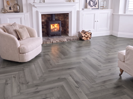 Spectre Grey Oak SPC Waterproof Vinyl Parquet Herringbone Flooring – 6mm Thick