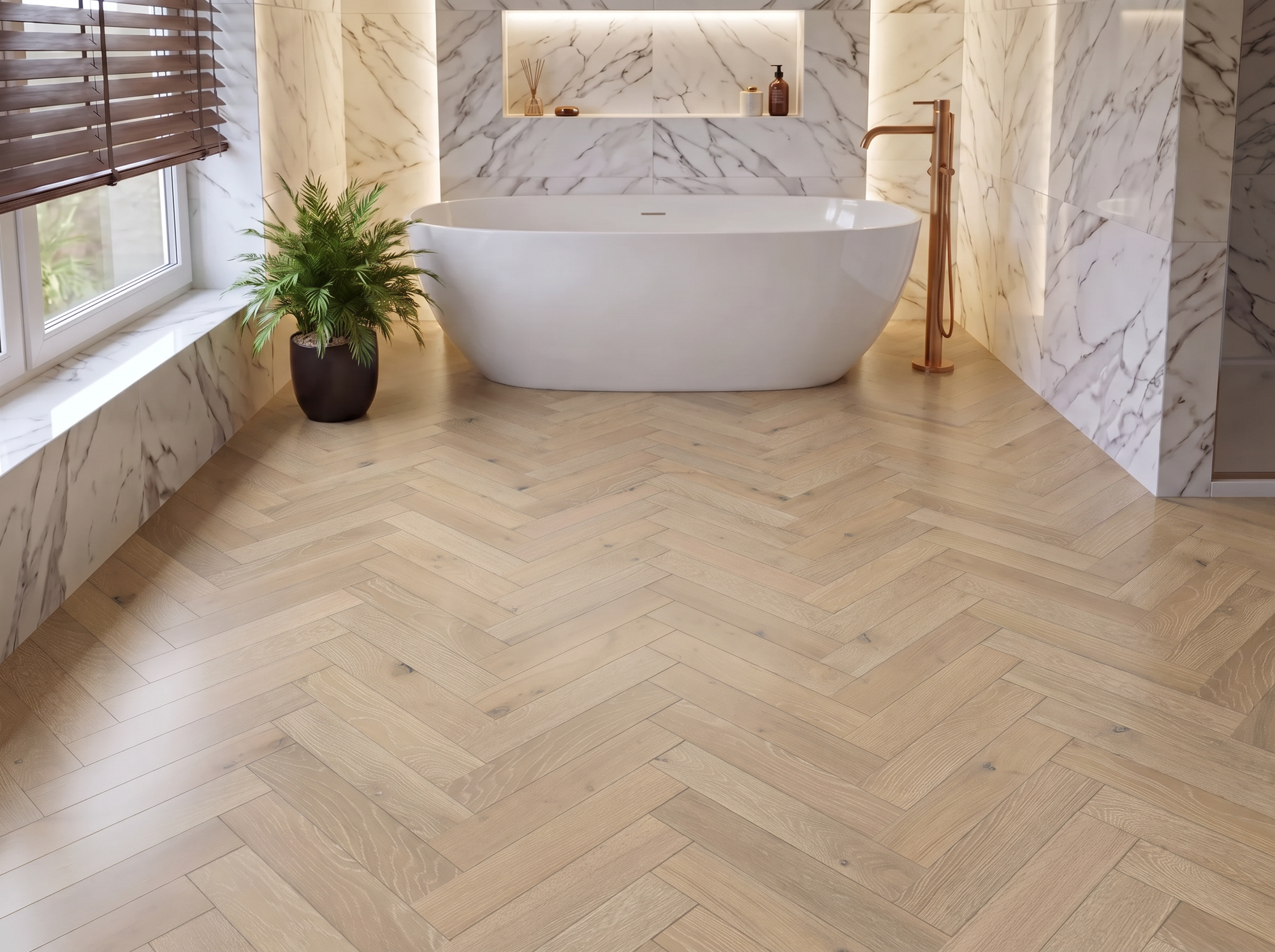 St Gallen White Oak Herringbone Parquet Engineered Wood Flooring – Brushed & Lacquered - 90mm Wide