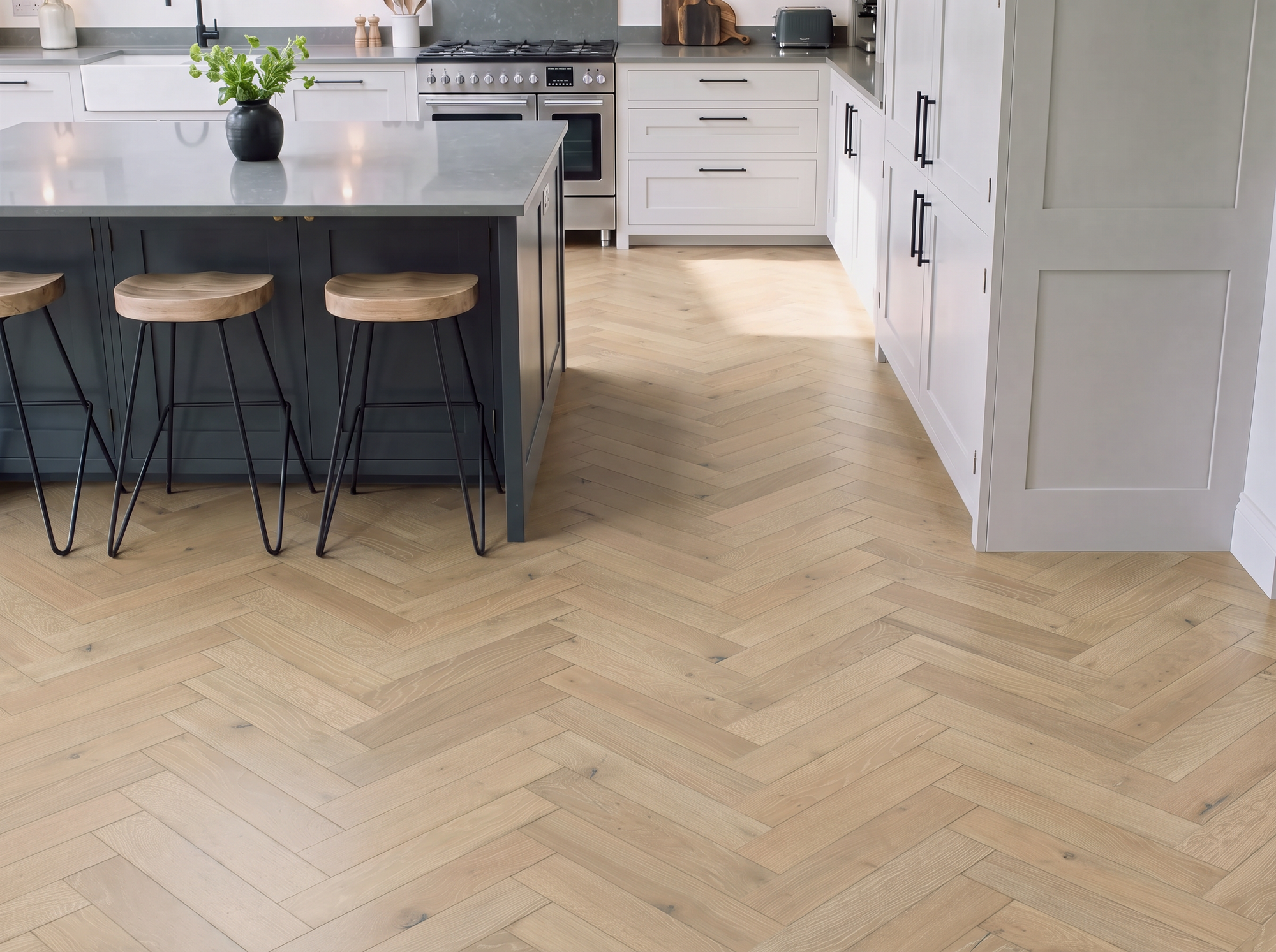 St Gallen White Oak Herringbone Parquet Engineered Wood Flooring – Brushed & Lacquered - 90mm Wide
