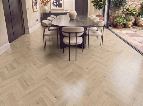 St Gallen White Oak Herringbone Parquet Engineered Wood Flooring – Brushed & Lacquered - 90mm Wide