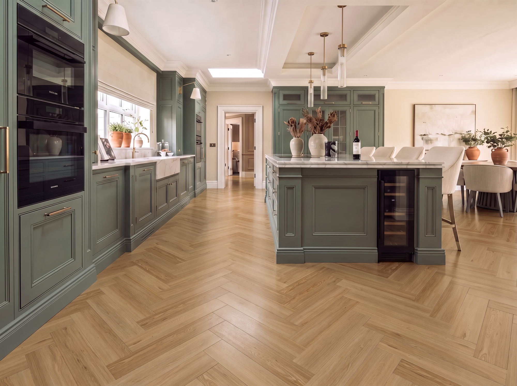 Sundial Herringbone Parquet SPC Waterproof Vinyl Flooring - 126mm Wide - 8mm Thick