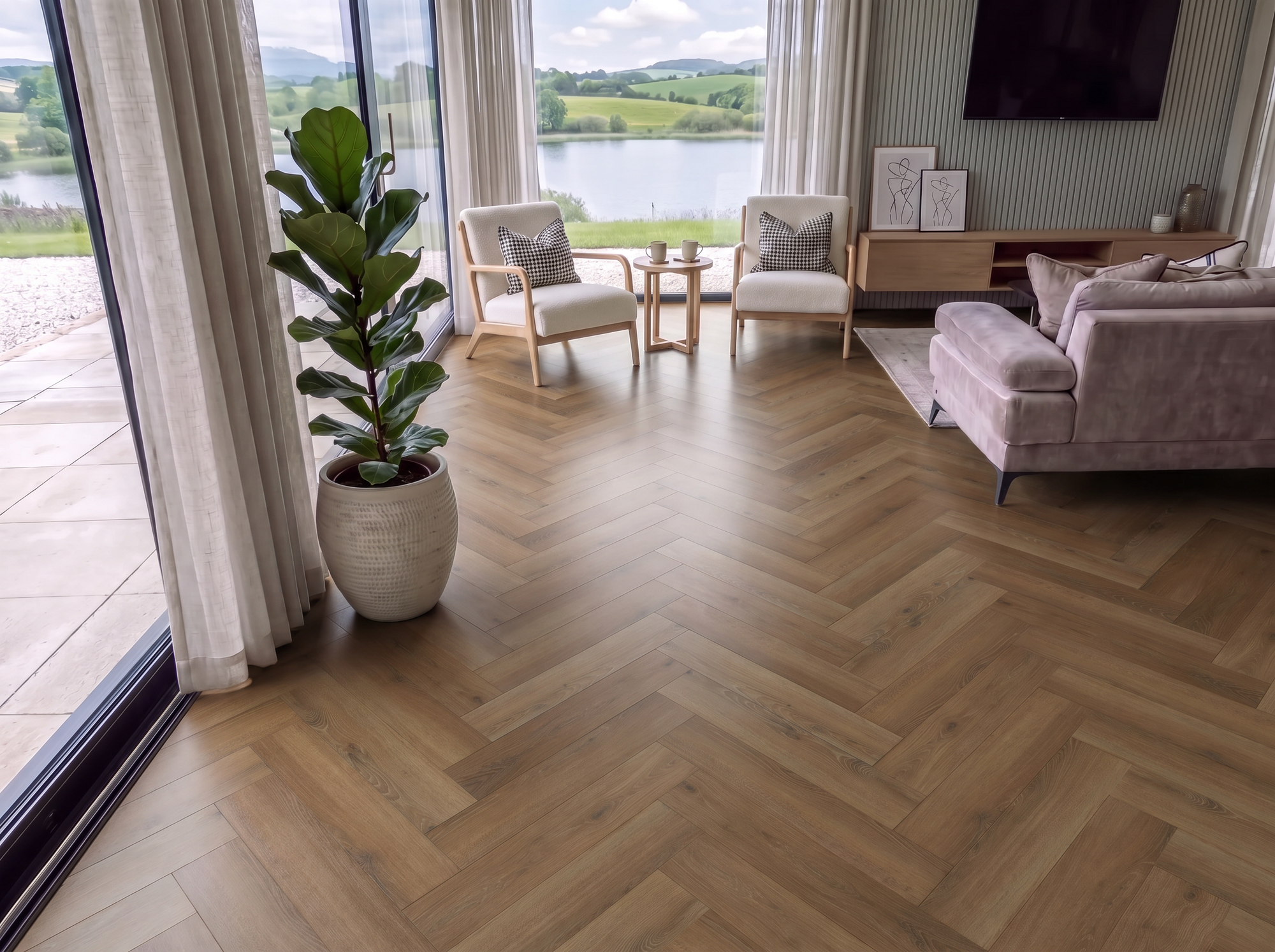 Vista Herringbone Parquet SPC Waterproof Vinyl Flooring - 126mm Wide - 8mm Thick