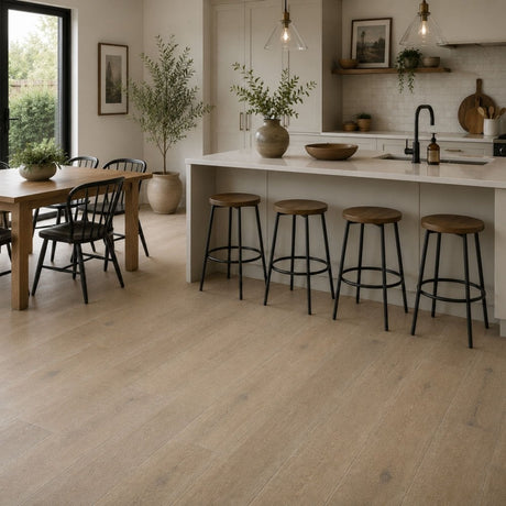 Kiska Engineered Wood Flooring – White Brushed & Oiled with Sawcuts - 190mm Wide
