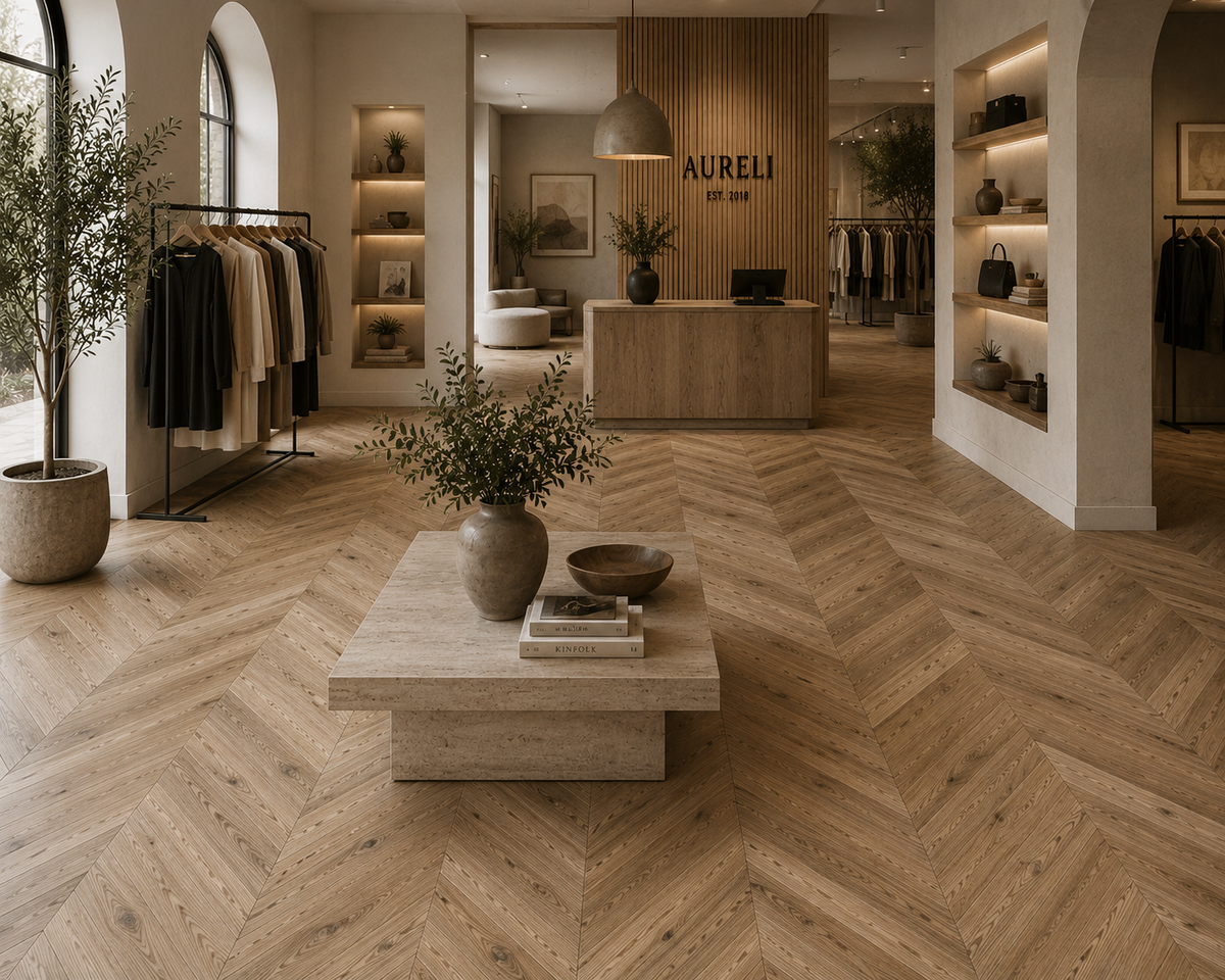 Brushed Oak Chevron Engineered Wood Flooring – Brushed & Lacquered - 90mm Wide